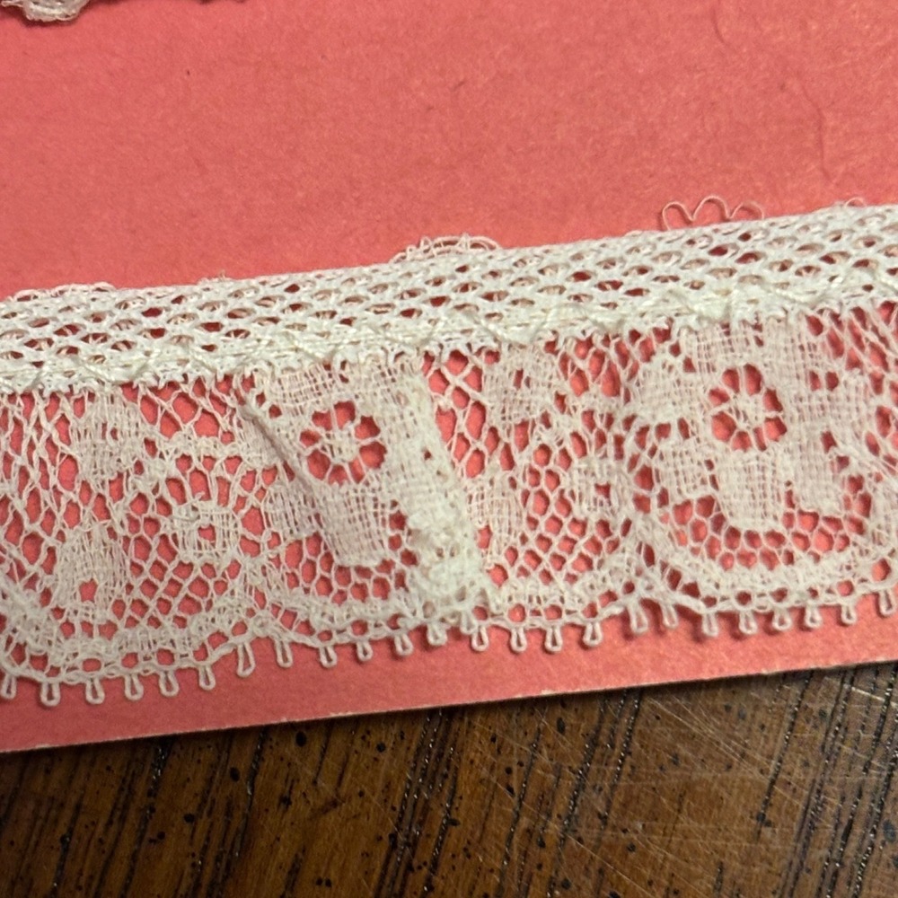 Vintage White Wrights 100% Cotton Floral Ruffled Lace Trim 2 Yards France